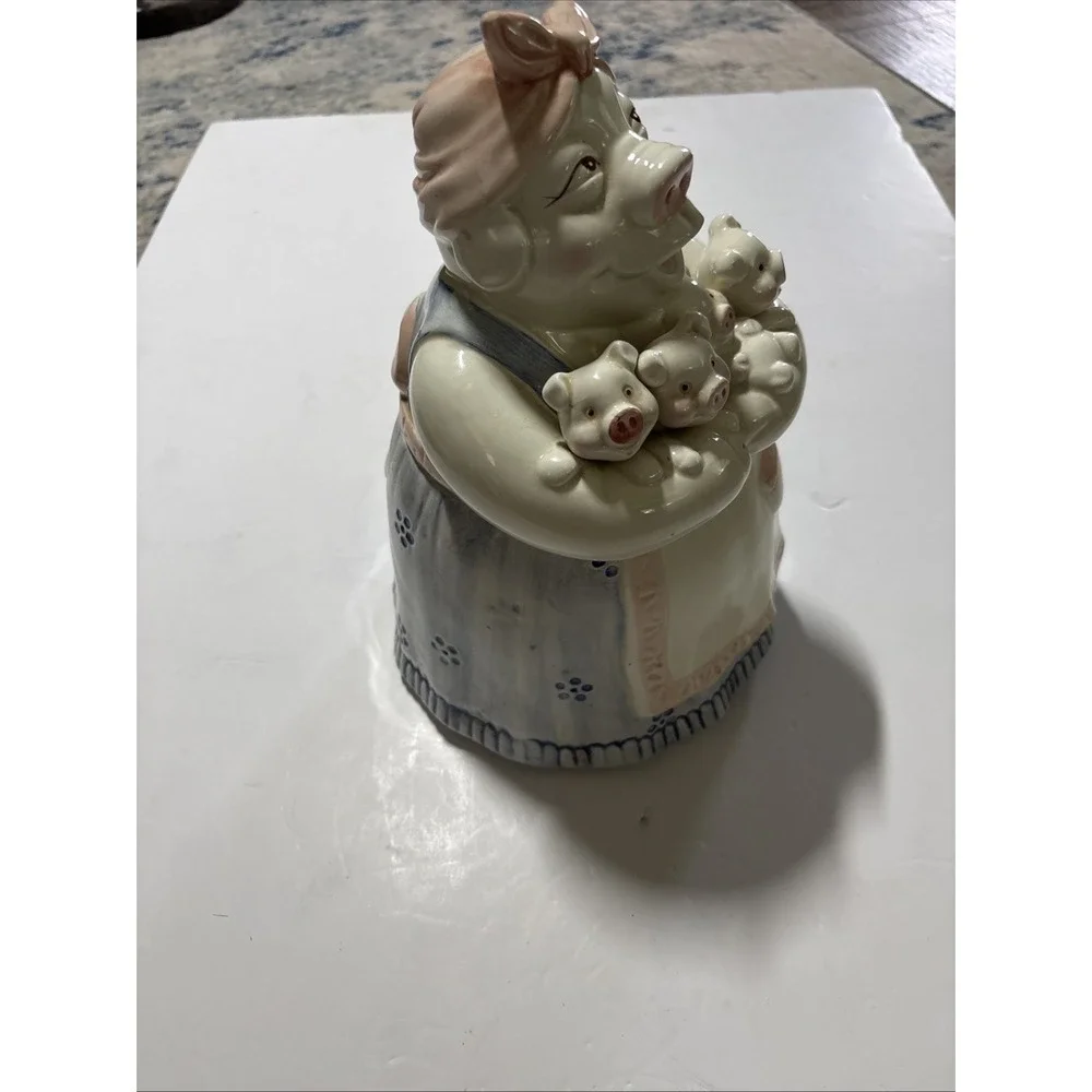 Ceramic Pig Cutest Cookie Jar Ever Momma Pig In Apron with 4 Little Piglets EUC